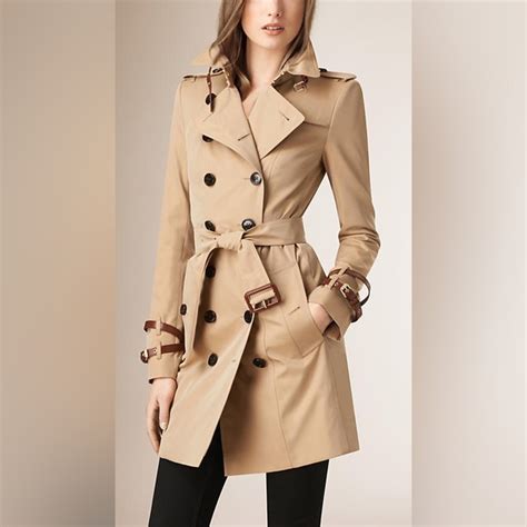 burberry london gabardine leather-detail trench coat|authentic burberry trench.